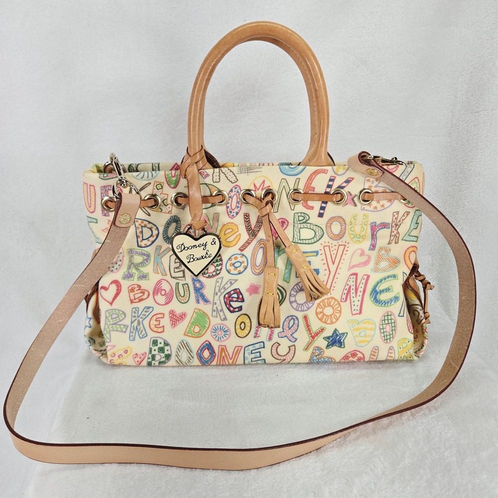 Vintage Dooney & Bourke Rainbow Doodle Tassel Tote Y2K Monogram Graffiti Crayon